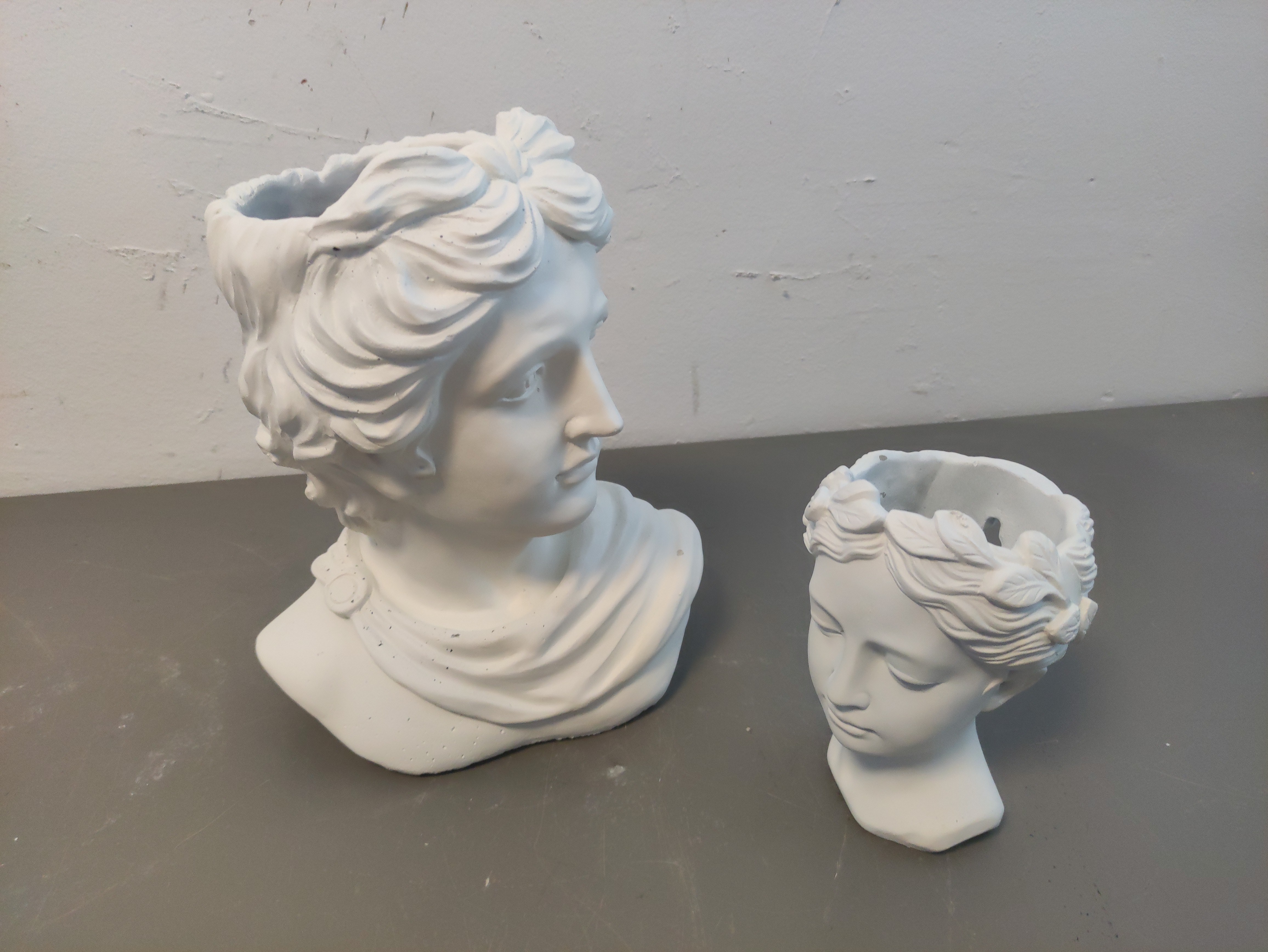 busto cabeza maceta escultura yeso 28x23x15 1u